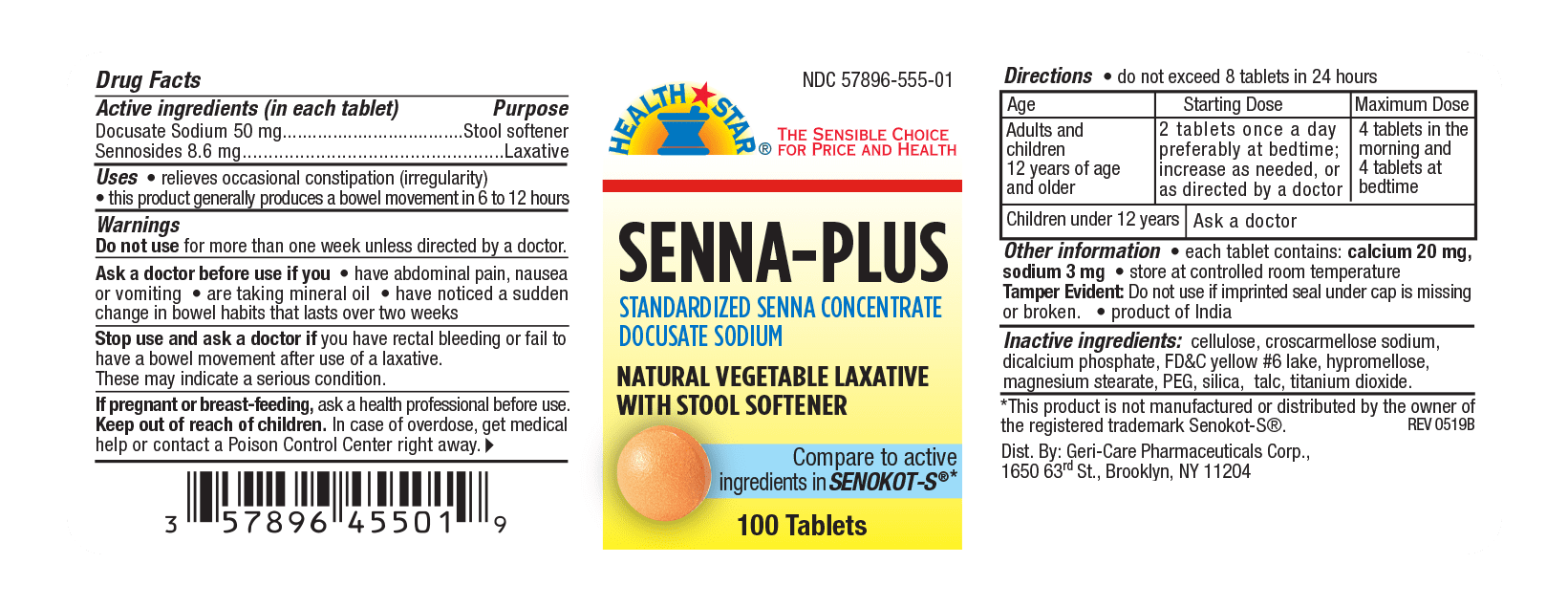 Senna Plus - 100 Tablets - Geri-Care Pharmaceuticals
