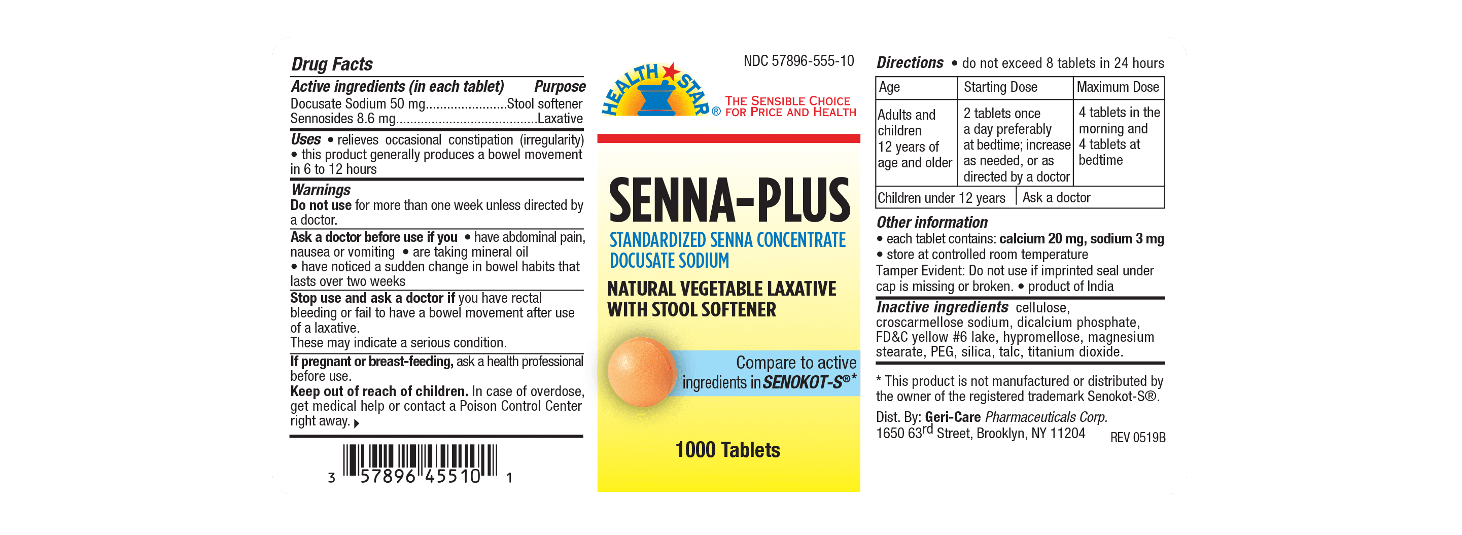 Senna Plus - 1000 Tablets - Geri-Care Pharmaceuticals