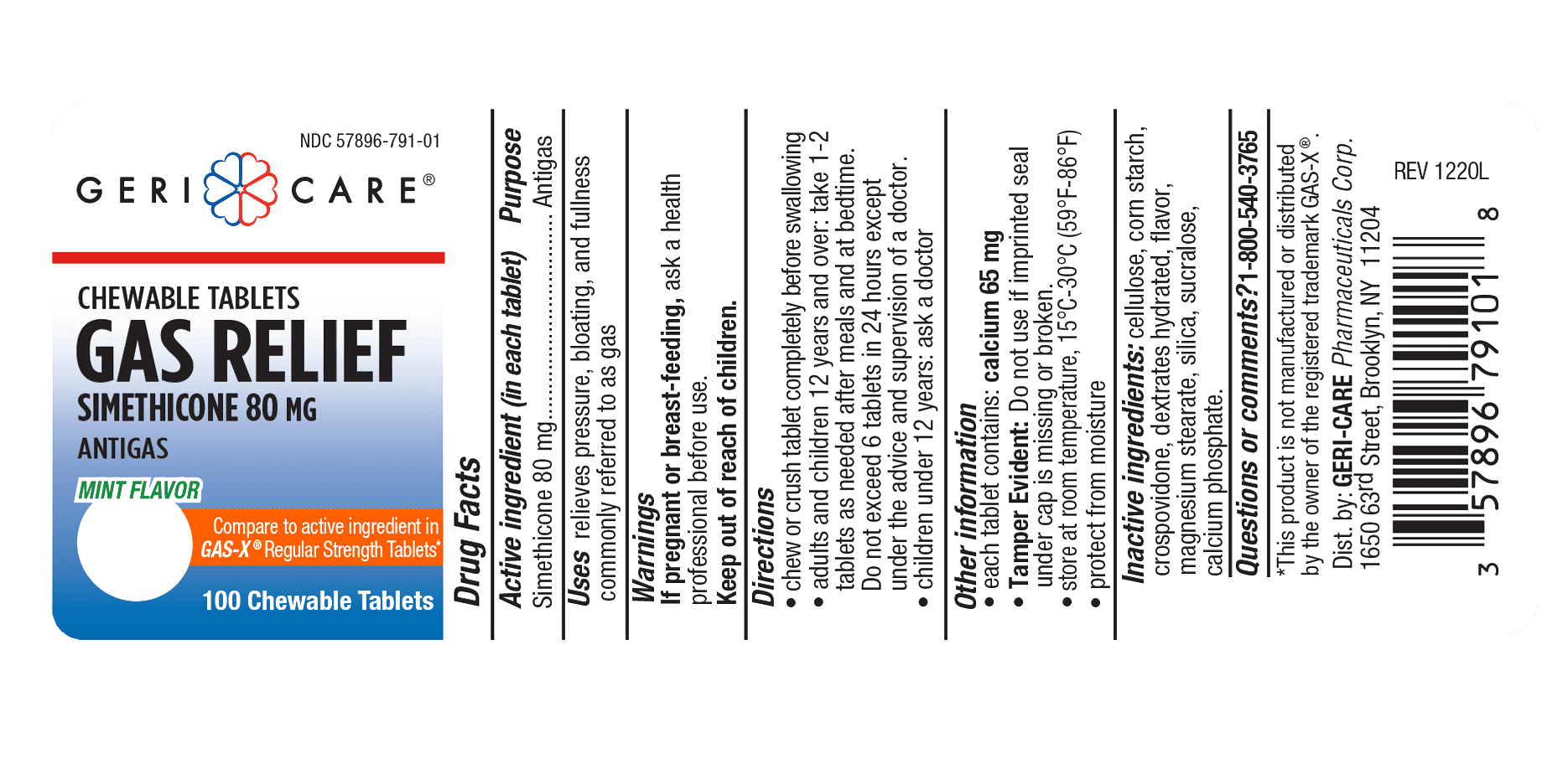 Gas Relief - 100 Chewable Tablets - Geri-Care Pharmaceuticals
