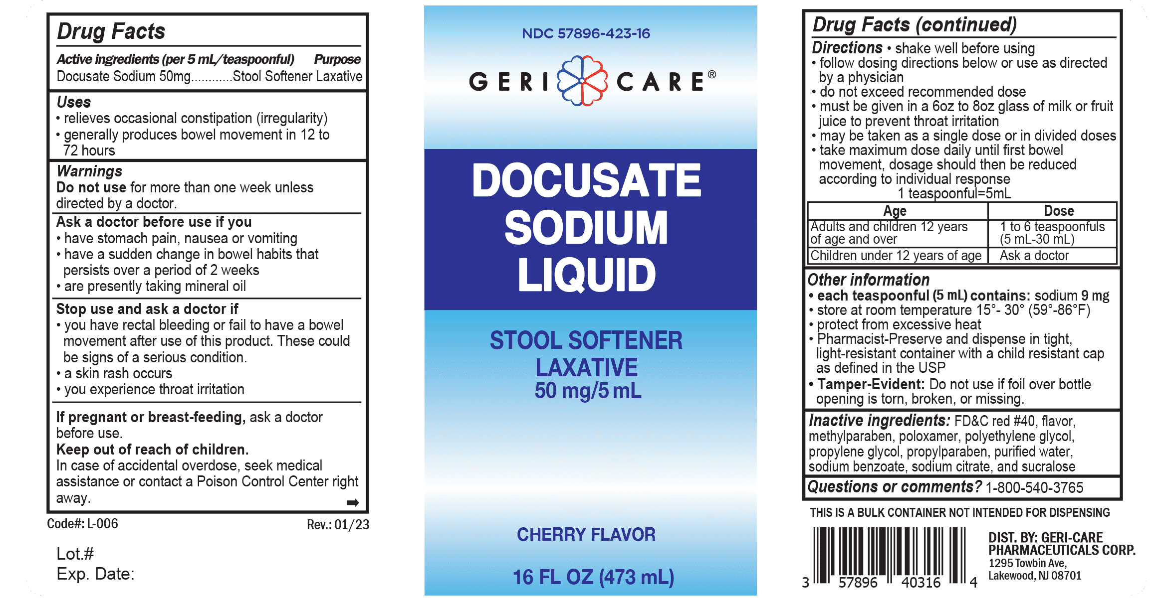 Docusate Sodium Liquid - Geri-Care Pharmaceuticals