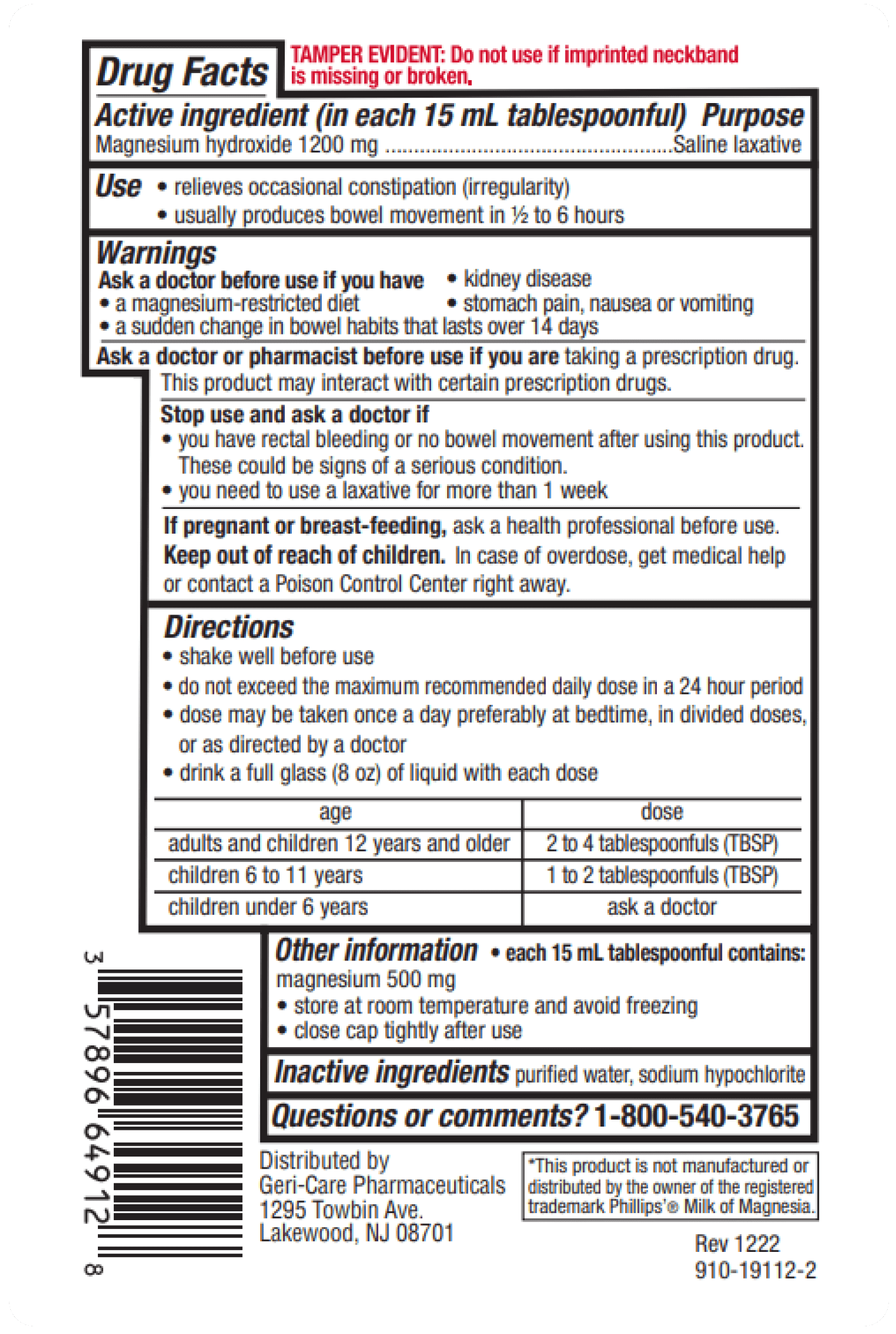 Milk of Magnesia - 12 FL OZ - Geri-Care Pharmaceuticals