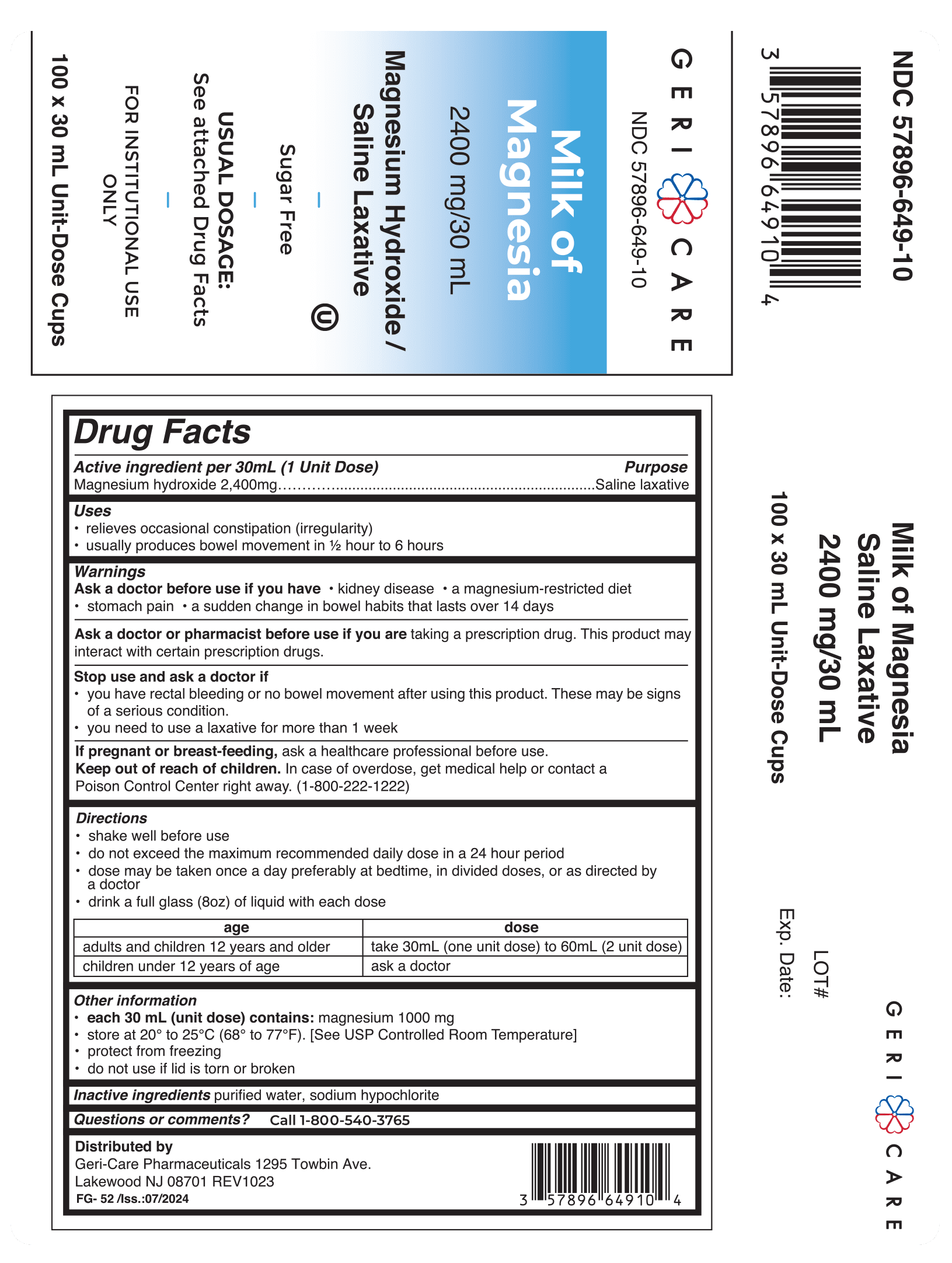 Milk of Magnesia Original Flavor Unit Dose - Geri-Care Pharmaceuticals